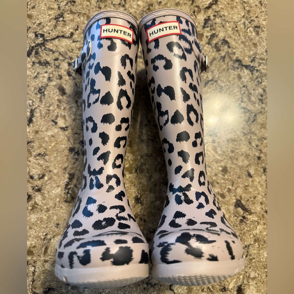 Hunter Kids Leopard Print Rain Boots - Black and Cream